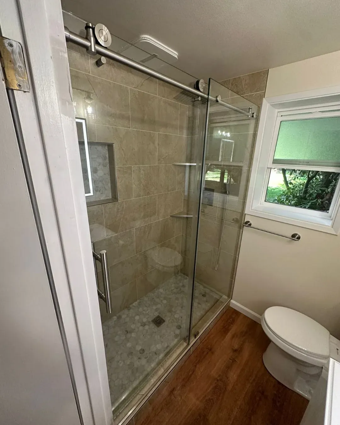 Backyard upgrade with an elegant dining area and overhead lighting