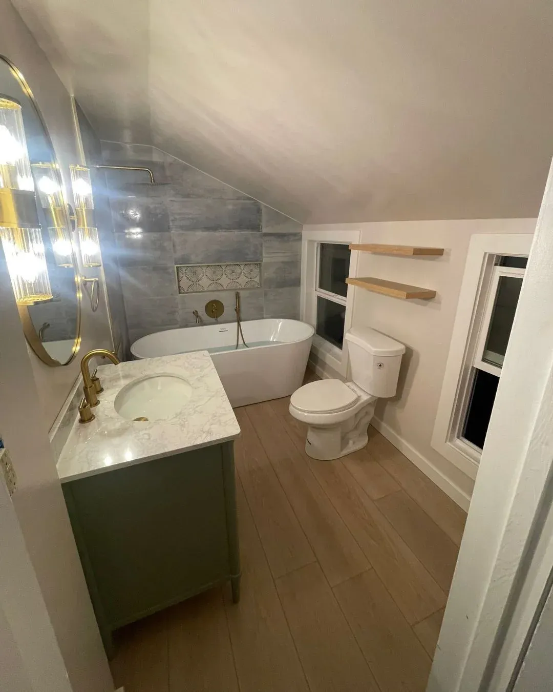 Backyard upgrade with an elegant dining area and overhead lighting